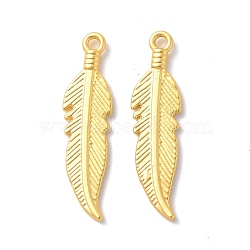 Rack Plating Alloy Pendants, Cadmium Free & Lead Free & Nickle Free, Feather Charm, Matte Gold Color, 25.5x6.5x2mm, Hole: 1.5mm(FIND-I036-58MG)