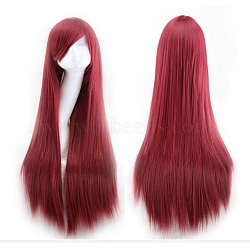 31.5 inch(80cm) Long Straight Cosplay Party Wigs, Synthetic Heat Resistant Anime Costume Wigs, with Bang, Burgundy, 31.5 inch(80cm)(OHAR-I015-11K)