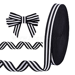 Elite Polyester Ribbon, with Stripe Pattern, for Garment Accessories, Black, 3/4 inch(20mm), 50yards, about 45.72m/set(OCOR-PH0001-66A)
