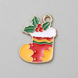 Christmas Alloy Enamel Pendants, Golden, Christmas Socking, 22x16.5x1.2mm, Hole: 2mm(FIND-CJC0012-140B)