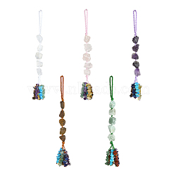 Nuggets Natural Gemstone Pendant Decorations, Braided Nylon Thread and Gemstone Chip Tassel Hanging Ornaments, 185~190mm(HJEW-JM00992)
