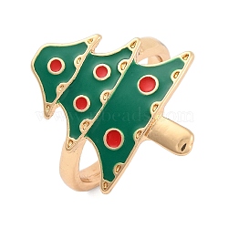 Christmas Theme Alloy Enamel Open Cuff Ring, for Women, Light Gold, Christmas Tree, Adjustable, Tree: 22x19mm(RJEW-C106-02F-KCG)