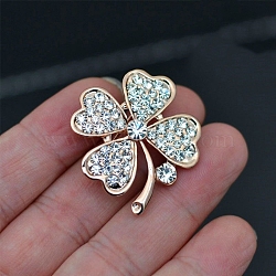 Alloy with Glass Rhinestone Brooch, Clover, 32x32mm(PW-WG27359-04)