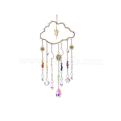 Metal Hanging Ornaments, Glass Tassel Suncatchers Home Garden Outdoor Decorations, Cloud, 470mm(PW-WGAA007-02)