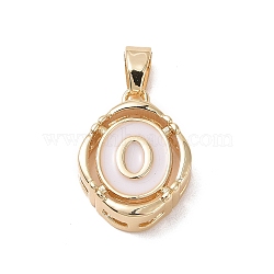 304 Stainless Steel Enamel Pendants, Oval with Letter, Golden, White, Letter.O, 15.5x11.5x4mm, Hole: 4.5x2.5mm(STAS-H174-03O)