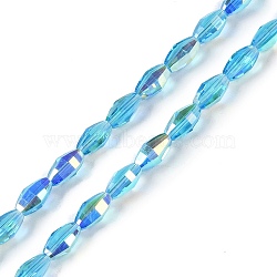 Electroplate Glass Beads Strands, AB Color Plated, Faceted, Oval, Deep Sky Blue, 7x4.5mm, Hole: 0.9mm, about 60pcs/strand, 17.32''(44cm)(GLAA-Q101-03B-AB05)