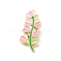 Flower Enamel Pin, Light Gold Alloy Brooch for Backpack Clothes, Pink, 29.5x14.5x1.8mm(JEWB-G018-04B-LG)