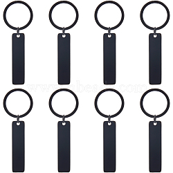 8Pcs Stainless Steel Keychains, Blank Rectangle, Black, 80mm(KEYC-SC0001-47EB)