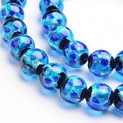 Glow in the Dark Luminous Style Handmade Silver Foil Glass Round Beads, Blue, 12mm, Hole: 2mm(FOIL-I006-12mm-02)