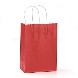 Pure Color Kraft Paper Bags, Gift Bags, Shopping Bags, with Paper Twine Handles, Rectangle, Red, 27x21x11cm(AJEW-G020-C-12)