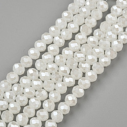 Electroplate Glass Beads Strands, Imitation Jade Beads, Pearl Luster Plated, Faceted, Rondelle, Creamy White, 6x5mm, Hole: 1mm, about 83~85pcs/strand, 38~39cm(EGLA-A034-J6mm-A08)