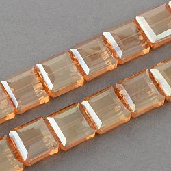 Electroplate Faceted Transparent Glass Beads Strands, Square, BurlyWood, 13x13x7.5mm, Hole: 2mm, about 40pcs/strand, 19.6 inch(EGLA-S087-04)