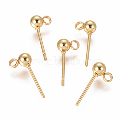 304 Stainless Steel Ear Stud Components, with Loop, Ball, Real 18k Gold Plated, 15x4mm, Hole: 1.5~2mm, Pin: 0.8mm(X-STAS-F227-18B-G)