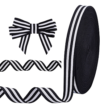 Elite Polyester Ribbon, with Stripe Pattern, for Garment Accessories, Black, 3/4 inch(20mm), 50yards, about 45.72m/set