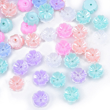 Resin Imitation Pearl Bead Caps, 5-Petal, Flower, Mixed Color, 7.5x8x2.5mm, Hole: 1mm