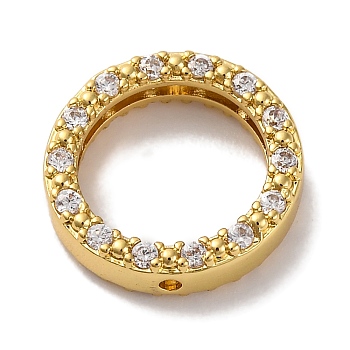 Rack Plating Brass with Cubic Zirconia Bead Frame, Cadmium Free & Lead Free, Long-Lasting Plated, Round Ring, Real 18K Gold Plated, 15x4mm, Hole: 1mm