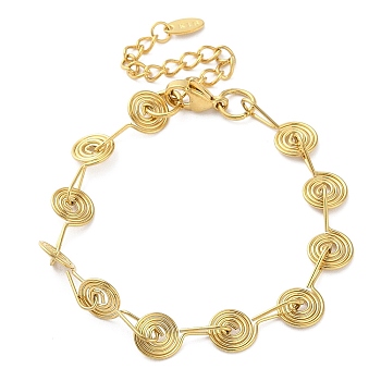 304 Stainless Steel Whorl Link Chain Bracelets for Women, Real 18K Gold Plated, 7-1/8 inch(18cm)