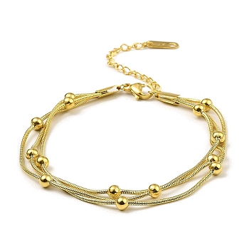 304 Stainless Steel Satellite Chains Triple Layer Multi-strand Bracelet for Women, Golden, 7-3/8 inch(18.6cm)