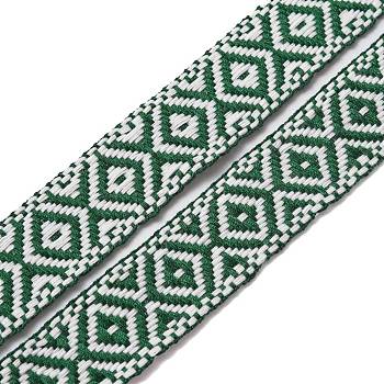 Ethnic style Embroidery Polyester Ribbons, Jacquard Ribbon, Garment Accessories, Rhombus Pattern, Sea Green, 7/8 inch(23mm)