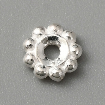 925 Sterling Silver Spacer Beads, Flower, Silver, 5.5x1.5mm, Hole: 1.4mm