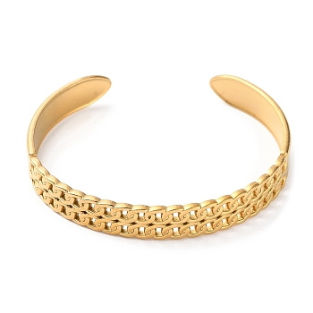 304 Stainless Steel Curb Chains Shape Cuff Bangles, Golden, Inner Diameter: 2-1/4 inch(5.8cm)