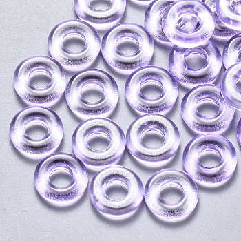 Transparent Spray Painted Glass Beads, with Glitter Powder, Ring, Lilac, 10x3mm, Hole: 4mm