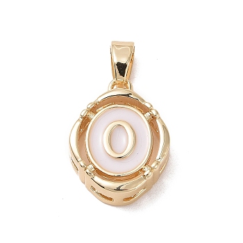 304 Stainless Steel Enamel Pendants, Oval with Letter, Golden, White, Letter.O, 15.5x11.5x4mm, Hole: 4.5x2.5mm