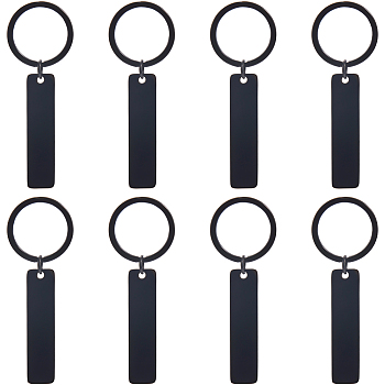 8Pcs Stainless Steel Keychains, Blank Rectangle, Black, 80mm