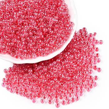 6/0 Transparent Inside Colours Glass Seed Round Beads, Round Hole, Crimson, 4x3mm, Hole: 1.2mm, 4500pcs/pound