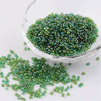 Round Trans. Colors Rainbow Glass Seed Beads, Dark Green, 
Size: about 2mm in diameter, hole:1mm, about 3306pcs/50g