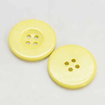 Resin Buttons, Dyed, Flat Round, Yellow, 15x2.5mm