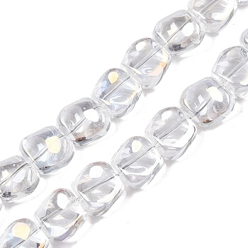 Electroplate Glass Beads Strands, Pearl Luster Plated, Square, Clear AB, 10.5x10.5~11x6.5mm, Hole: 1mm, about 59~60pcs/strand, 25.12~25.59 inch(63.8~65cm)