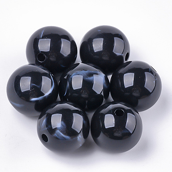 Acrylic Beads, Imitation Gemstone Style, Round, Black, 13.5~14x13mm, Hole: 2mm, about 330pcs/500g