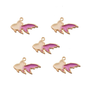 Alloy Enamel Pendants, Goldfish Shape, Cadmium Free & Lead Free, Light Gold, Purple, 27x16mm, Hole: 1mm