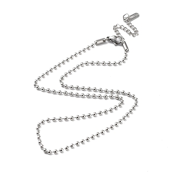 304 Stainless Steel Ball Chain Necklace, Stainless Steel Color, 15.94 inch(40.5cm)