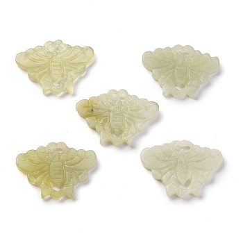 Natural Xiuyan Jade Carved Pendants, Insects Charms, Dark Sea Green, 22x31.5~33x4mm