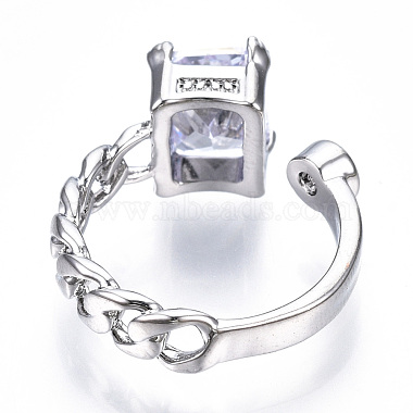 Clear Cubic Zirconia Rectangle Open Cuff Ring(RJEW-N039-02P)-3
