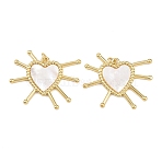 Natural Shell Heart Pendants, with Brass Settings and Jump Rings, Lead Free & Cadmium Free, Long-Lasting Plated, Rack Plating, Seashell Color, Real 18K Gold Plated, 30x37x2.5mm, Hole: 3.4mm(KK-L251-42G-02)