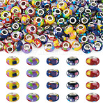 100Pcs 5 Colors Bohemian Style Resin European Beads, Large Hole Beads, Rondelle, with Platinum Color Brass Cores, Mixed Color, 14x9.5mm, Hole: 4.8mm, 20pcs/color(RESI-TA0004-83)