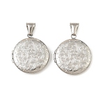 316 Stainless Steel Locket Pendants, with 304 Stainless Steel Snap on Bails, Long-Lasting Plated, Flat Round with Flower Charms, Stainless Steel Color, 31x27.5x5mm, Hole: 8x3.5mm, Inner Diameter: 20mm(STAS-K321-10P)
