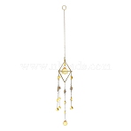 Glass Teardrop & Iron Rhombus Suncatchers, Hanging Prism Ornament for Window & Garden Decor, Golden, Gold, 535mm(HJEW-G028-01A)