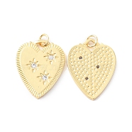 Rack Plating Brass Micro Pave Cubic Zirconia Pendants, Long-Lasting Plated, Cadmium Free & Lead Free, Heart with Star, Real 18K Gold Plated, 24x18.5x2mm, Hole: 3mm(KK-F852-06G)