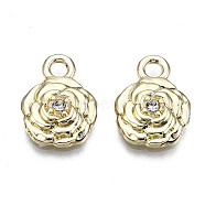 Rack Plating Alloy Charms,  with Crystal Rhinestone, Cadmium Free & Lead Free, Flower, Light Gold, 14x10x3mm, Hole: 2mm(PALLOY-T077-99A-LG-RS)