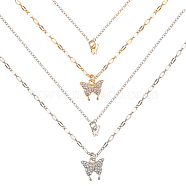 2Pcs 2 Colors Crystal Rhinestone Butterfly Pendant Double Layer Necklaces Set, Zinc Alloy Jewelry for Women, Platinum & Golden, 15.75 inch(40cm), 1Pc/color(NJEW-AN0001-23)
