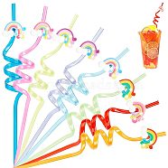 Gorgecraft 8Pcs 8 Colors PET Spiral Drinking Straws, with Silicone Straw Marking Decors, Rainbow, Mixed Color, 252~272x27~28.5mm, 1pc/color(AJEW-GF0006-13)