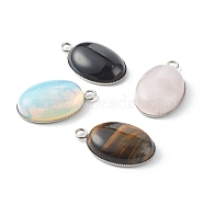 Natural & Synthetic Gemstone Pendants, with 304 Stainless Steel Findings, Oval, 30.5x19x7mm, Hole: 3mm(PALLOY-JF00762)