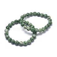 Natural Green Spot Jasper Bead Stretch Bracelets, Round, 2-1/8 inch~2-3/8 inch(5.5~6cm), Bead: 8mm(BJEW-K212-B-017)