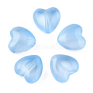 Transparent Spray Painted Glass Beads, Heart, Light Sky Blue, 12x12x5.5mm, hole: 0.9~1mm(X-GLAA-N035-030-C03)