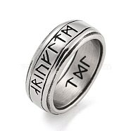 304 Stainless Steel Ring, Symbol, Antique Silver, 8.5mm, Inner Diameter: 19mm(RJEW-B055-09AS)