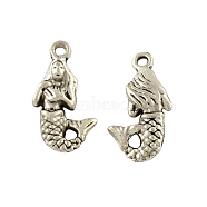 Tibetan Style Alloy Mermaid Pendants, Cadmium Free & Lead Free, Antique Silver, 22.3x12x4mm, Hole: 2mm, about 294pcs/500g(TIBEP-Q043-223-RS)
